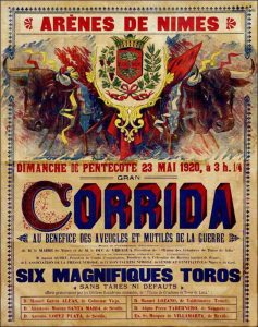 Affiche vintage de la féria de Nîmes, corrida aux arènes romaines